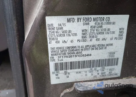 2015 Ford F-250 Lariat z USA, uszkodzony, nr VIN 1FT7W2BT5FED52468